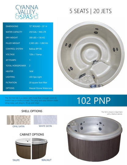 102 PNP Round Hot Tub by Cyanna Valley Spas – Affordable Plug-and-Play Option