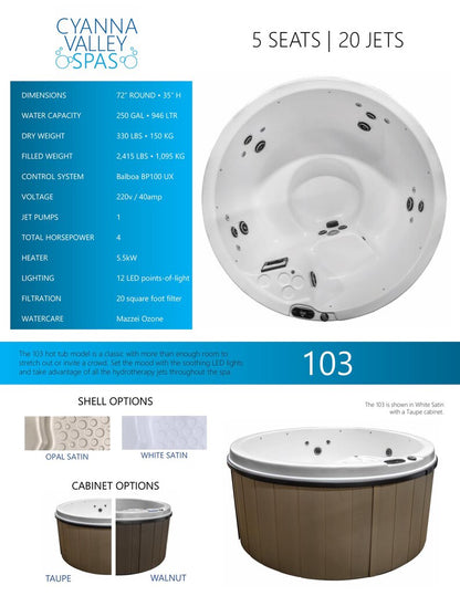 103 5-Person Outdoor Hot Tub by Cyanna Valley Spas